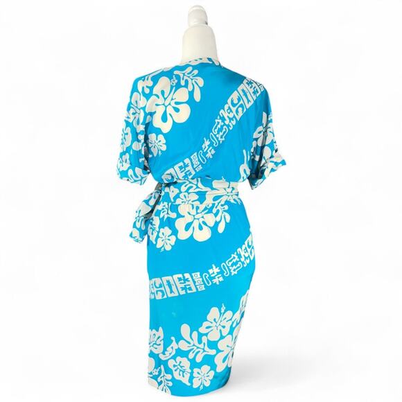 VTG Thierry Mugler 1990 Eté Hawaï Collection Tropical Silk Wrap Dress Blue 36 S - Picture 8 of 16